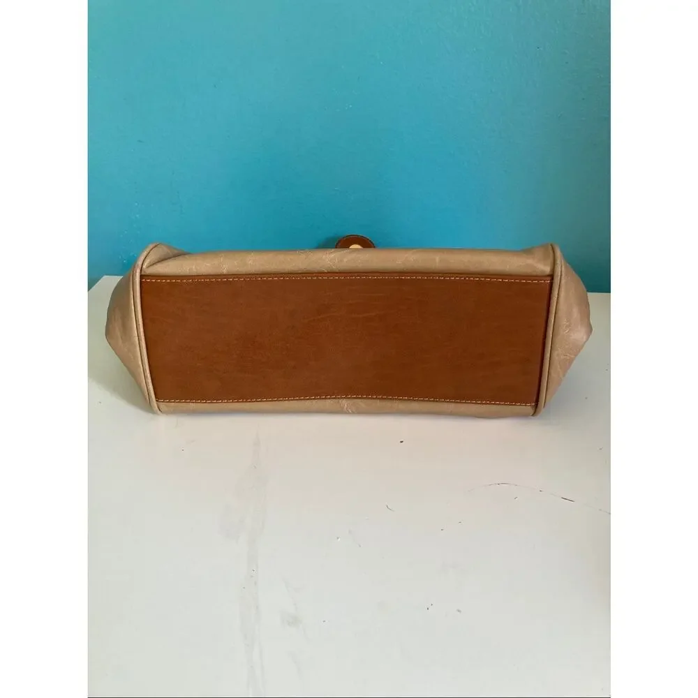 Vintage 80s Capezio Doctor Bag Handbag Beige Brown Frame Satchel Purse 14 x 7.5